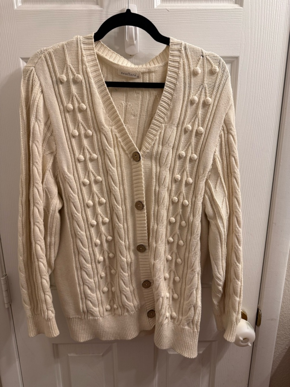 Neuflora Nara Cardigan Medium Cream Ivory Off-White Buttons Sweater - Picture 2 of 4